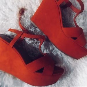 Orange Suede Wedge